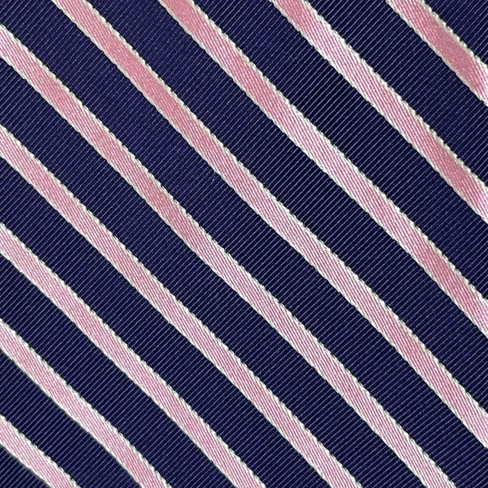Brooks Brothers Necktie Mens Navy Blue Pink Preppy Repp‎ Striped Silk Classic